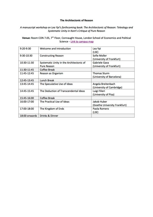 The Architectonic of Reason - Schedule